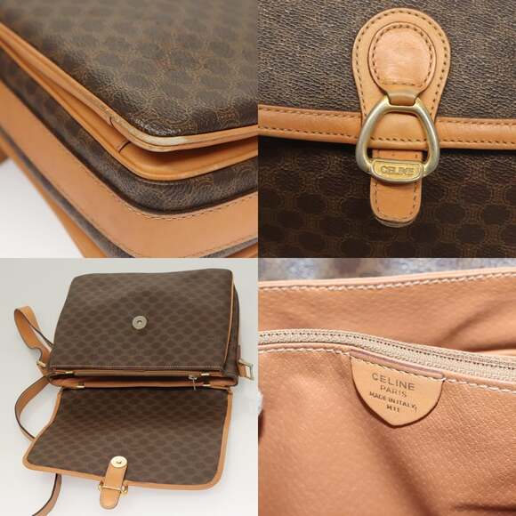 CELINE Macadam Canvas Shoulder Bag Pvc Leather Brown Gold - Picture 11 of 13